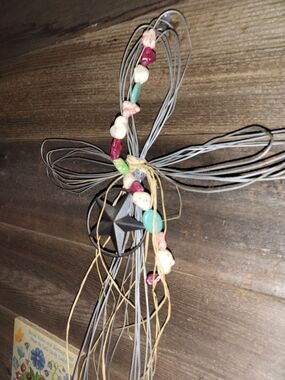 Rustic Wire Star Cross with Colorful Bead Garland